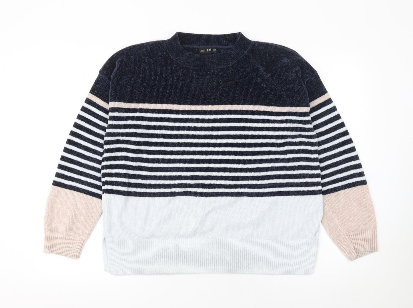 F&F Womens Multicoloured Striped Crew Neck Pullover Jumper Size 16