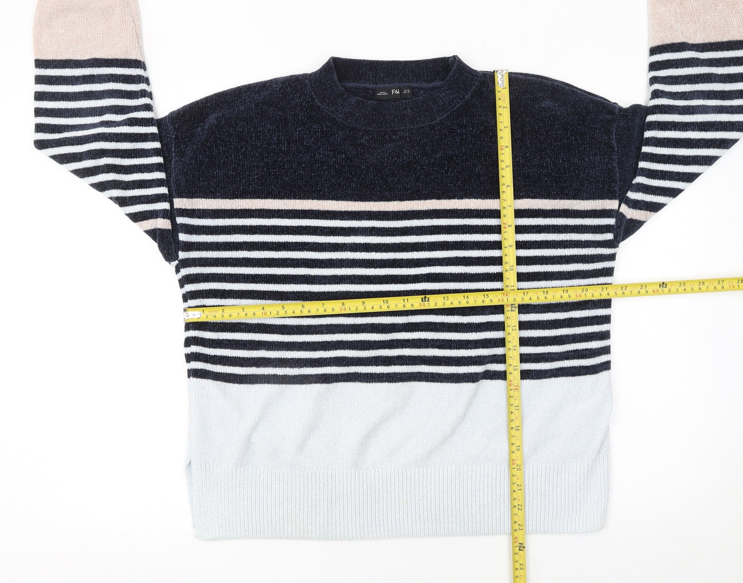 F&F Womens Multicoloured Striped Crew Neck Pullover Jumper Size 16
