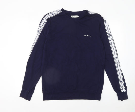 Ben Sherman Men's Blue Long Sleeve Logo Tape T-Shirt Size M