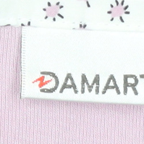 Damart Women Pink Floral Collar V-Neck Cotton T-Shirt Size L