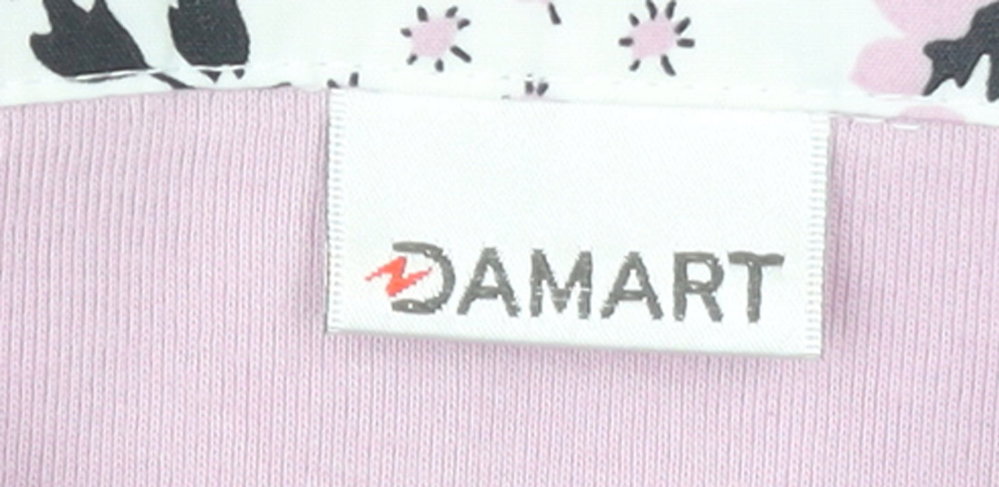 Damart Women Pink Floral Collar V-Neck Cotton T-Shirt Size L