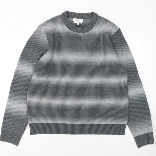 Marks and Spencer Men's Grey Wool Blend Ribbed Pullover Jumper L