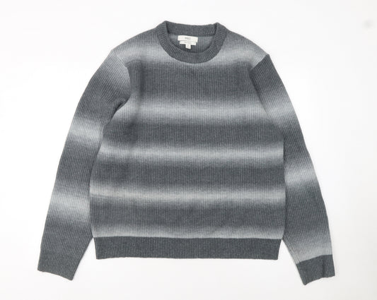 Marks and Spencer Men's Grey Wool Blend Ribbed Pullover Jumper L
