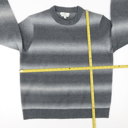 Marks and Spencer Men's Grey Wool Blend Ribbed Pullover Jumper L
