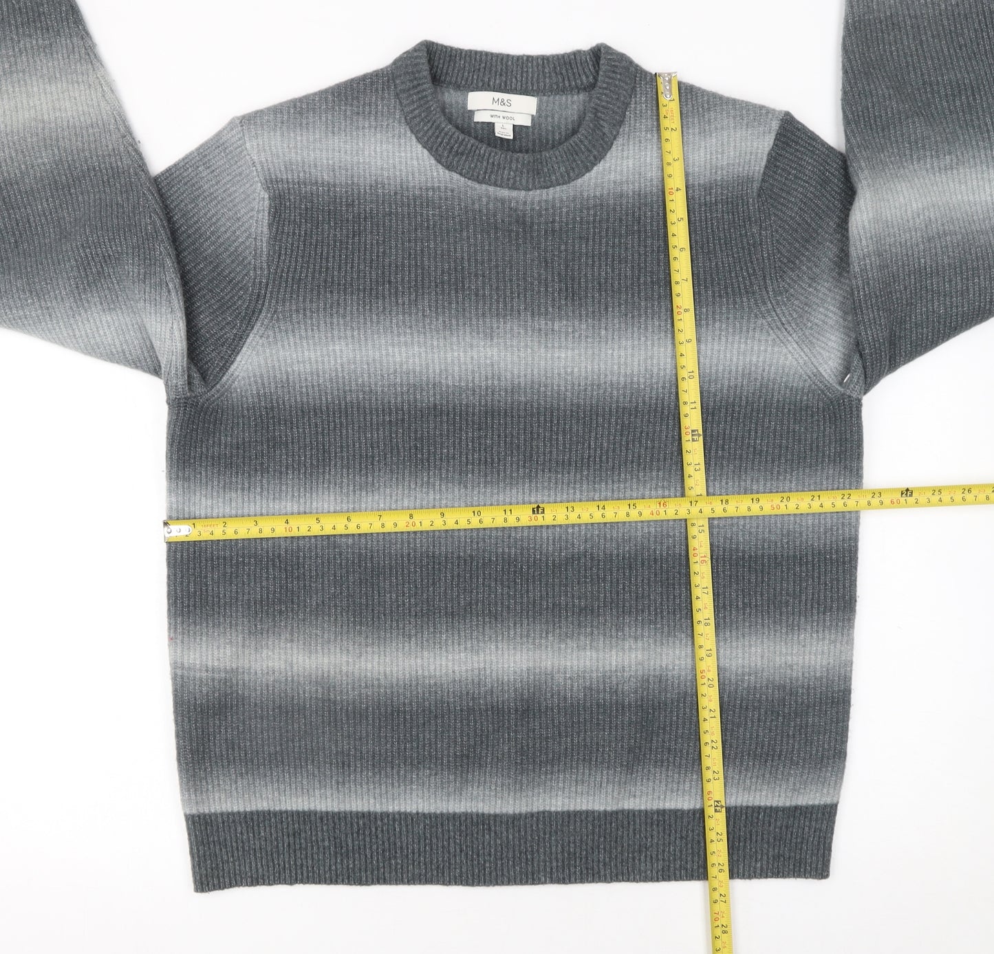 Marks and Spencer Men's Grey Wool Blend Ribbed Pullover Jumper L