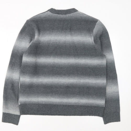 Marks and Spencer Men's Grey Wool Blend Ribbed Pullover Jumper L