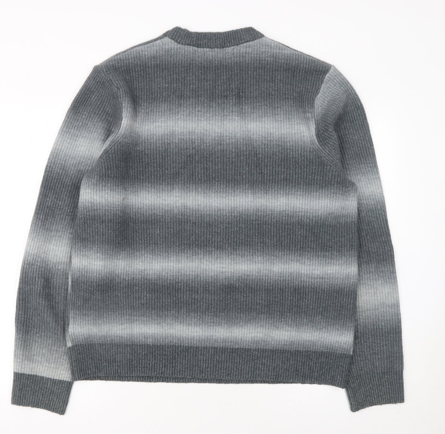 Marks and Spencer Men's Grey Wool Blend Ribbed Pullover Jumper L