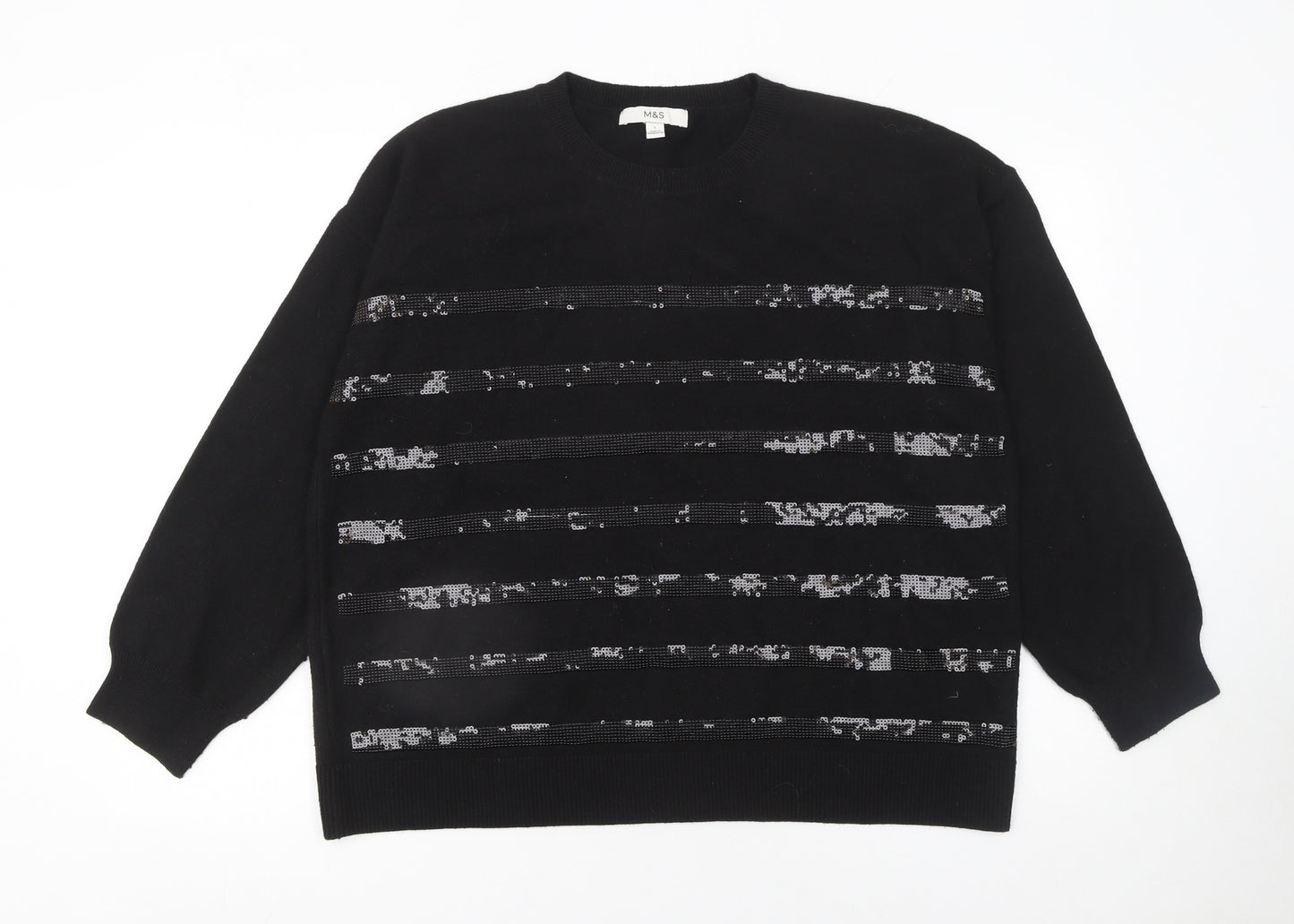 Marks and Spencer Women’s Black Sequin Stripe Jumper Size L