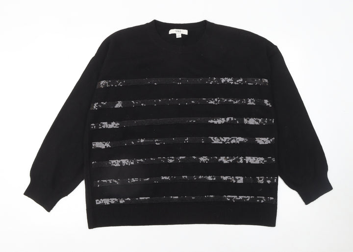 Marks and Spencer Women’s Black Sequin Stripe Jumper Size L