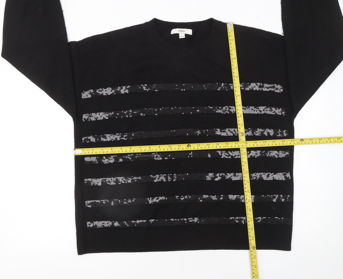 Marks and Spencer Women’s Black Sequin Stripe Jumper Size L