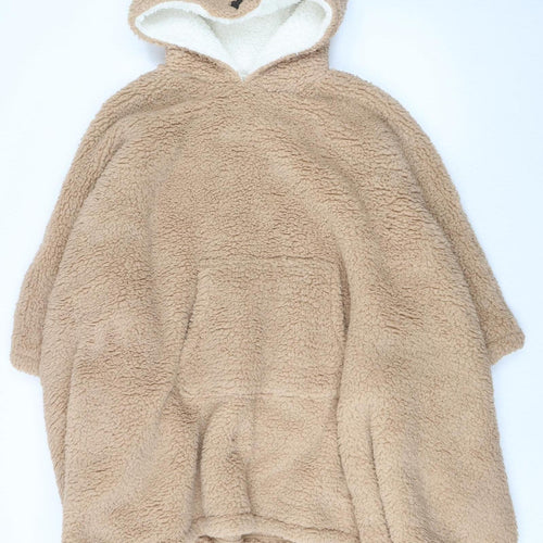 F&F Women Beige Fleece Bear Hooded Robe One Size Winter Loungewear