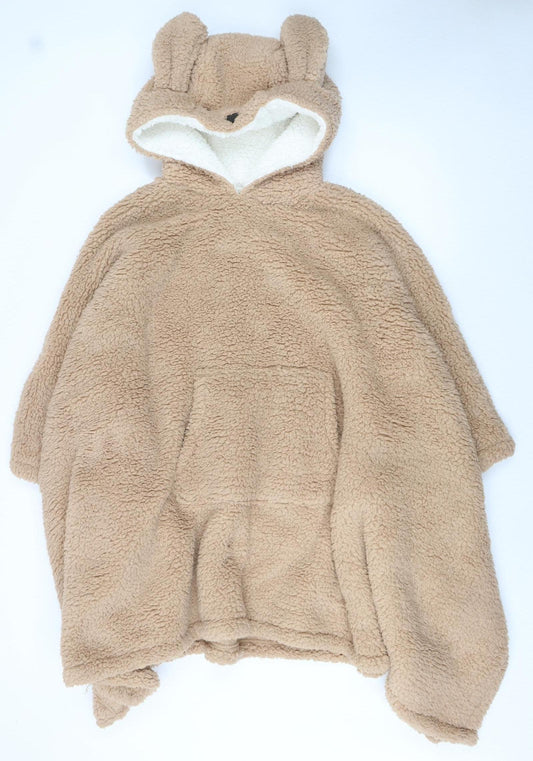 F&F Women Beige Fleece Bear Hooded Robe One Size Winter Loungewear