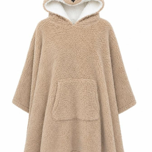 F&F Women Beige Fleece Bear Hooded Robe One Size Winter Loungewear