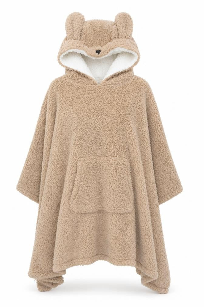 F&F Women Beige Fleece Bear Hooded Robe One Size Winter Loungewear