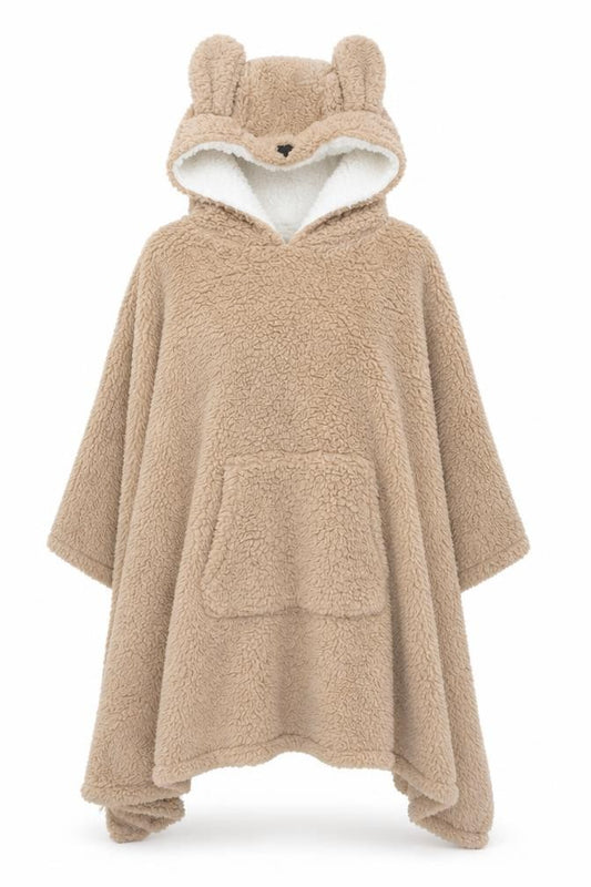 F&F Women Beige Fleece Bear Hooded Robe One Size Winter Loungewear
