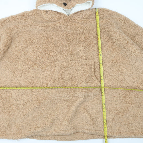 F&F Women Beige Fleece Bear Hooded Robe One Size Winter Loungewear
