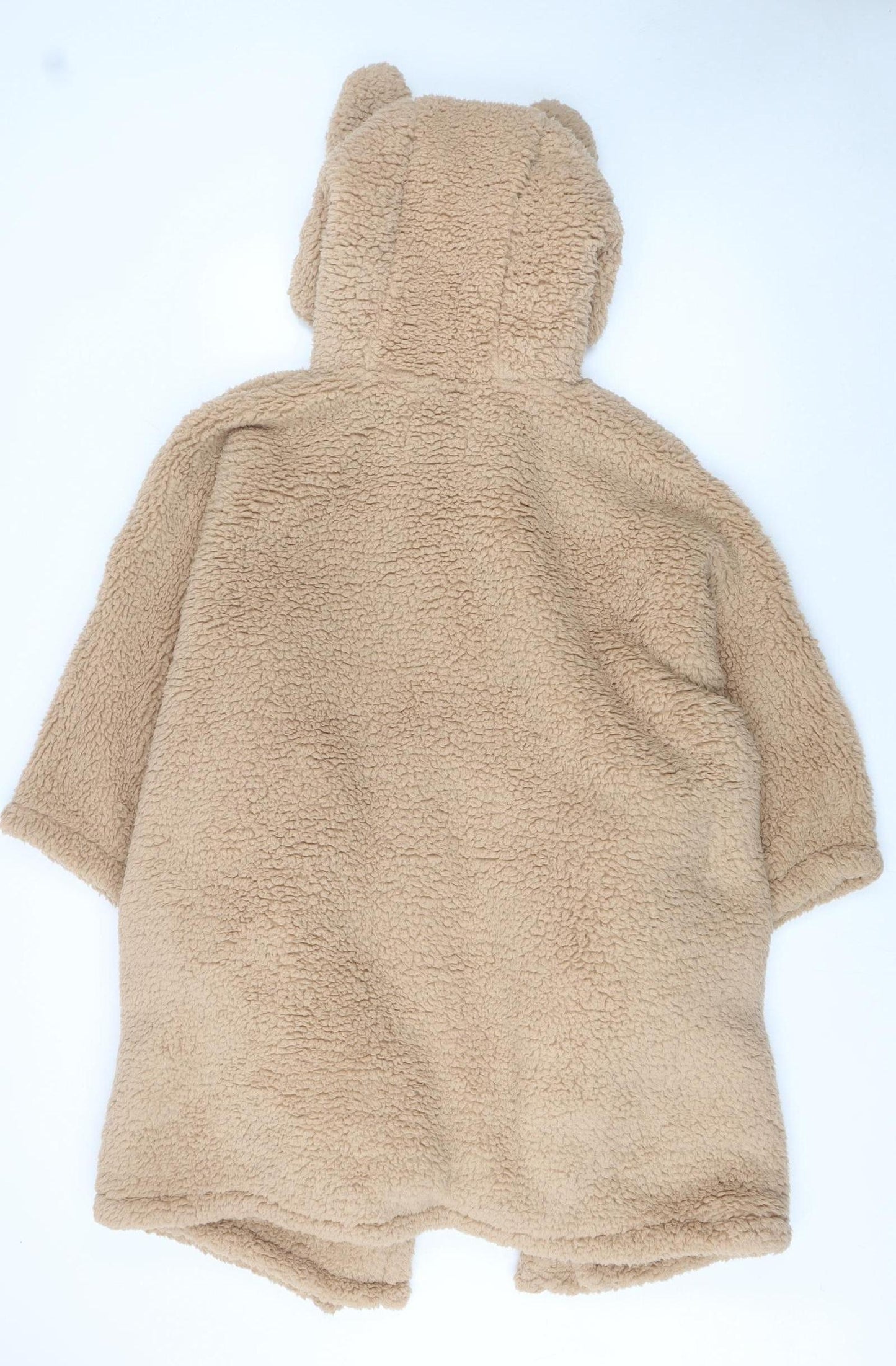 F&F Women Beige Fleece Bear Hooded Robe One Size Winter Loungewear