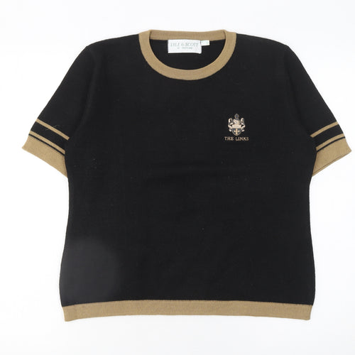 Lyle & Scott Womens Black Wool Blend Crew Neck Short Sleeve Jumper Size 8
