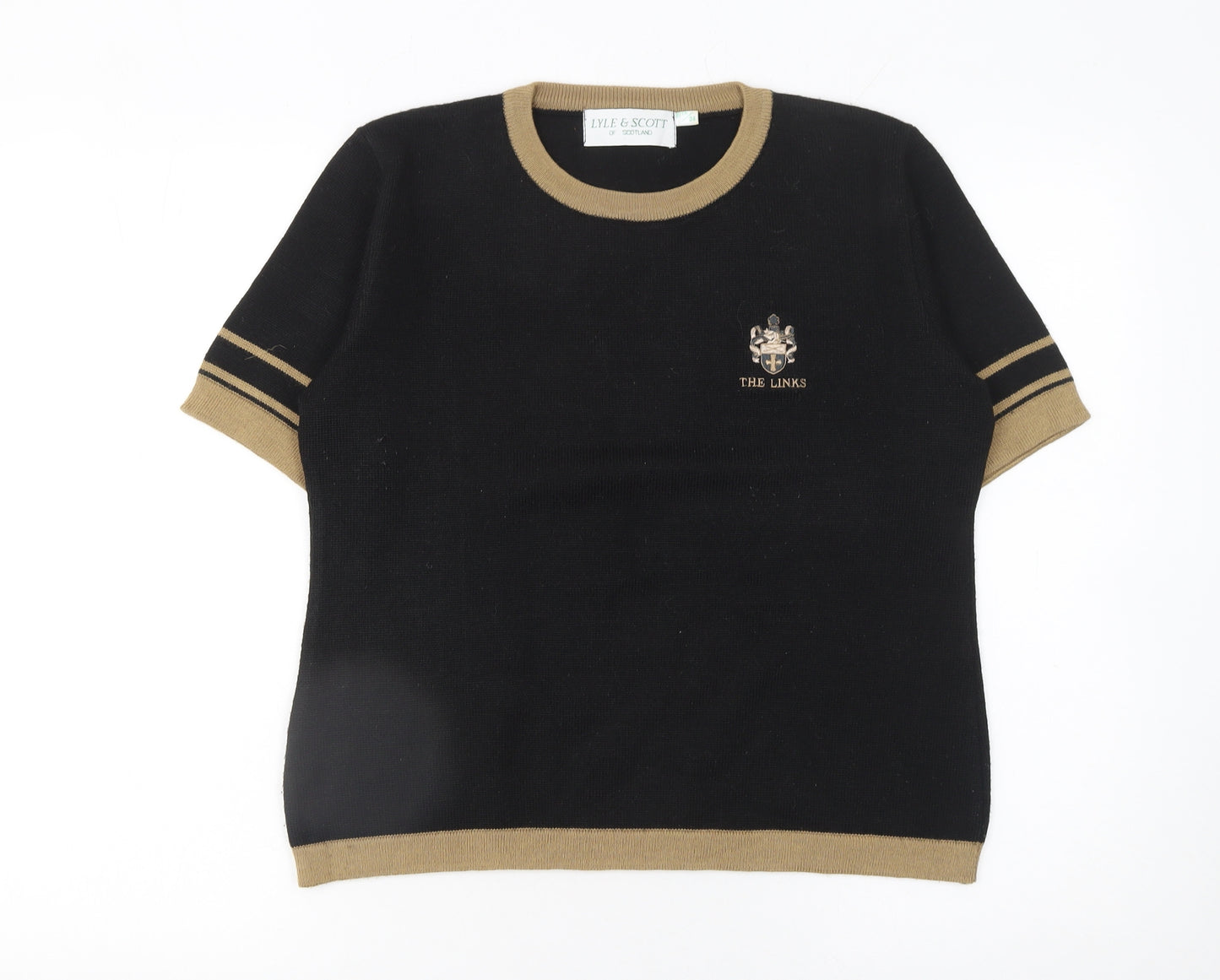 Lyle & Scott Womens Black Wool Blend Crew Neck Short Sleeve Jumper Size 8