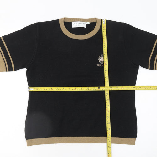 Lyle & Scott Womens Black Wool Blend Crew Neck Short Sleeve Jumper Size 8