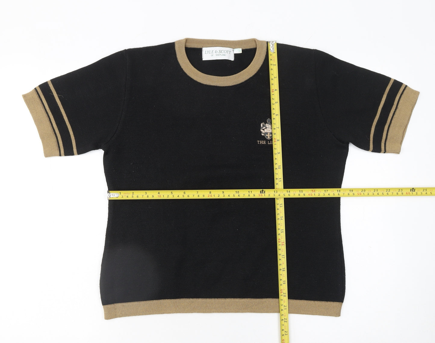 Lyle & Scott Womens Black Wool Blend Crew Neck Short Sleeve Jumper Size 8