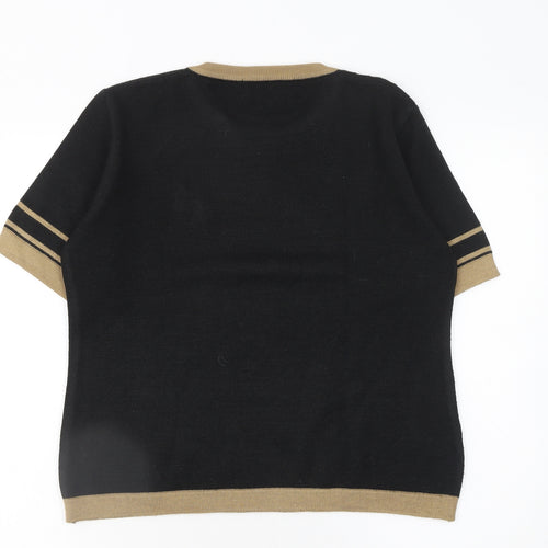 Lyle & Scott Womens Black Wool Blend Crew Neck Short Sleeve Jumper Size 8