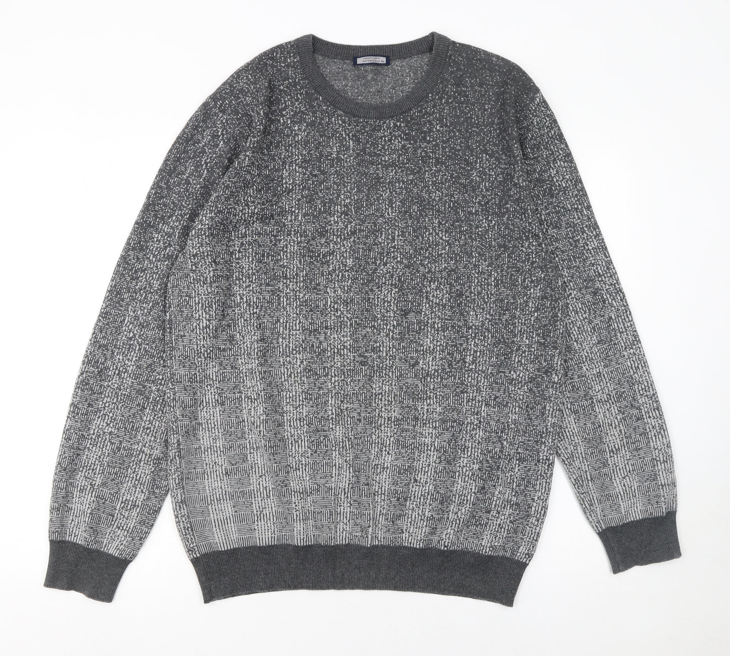 Hatemoglu Men’s Grey Geometric Knit Crew Neck Jumper XL