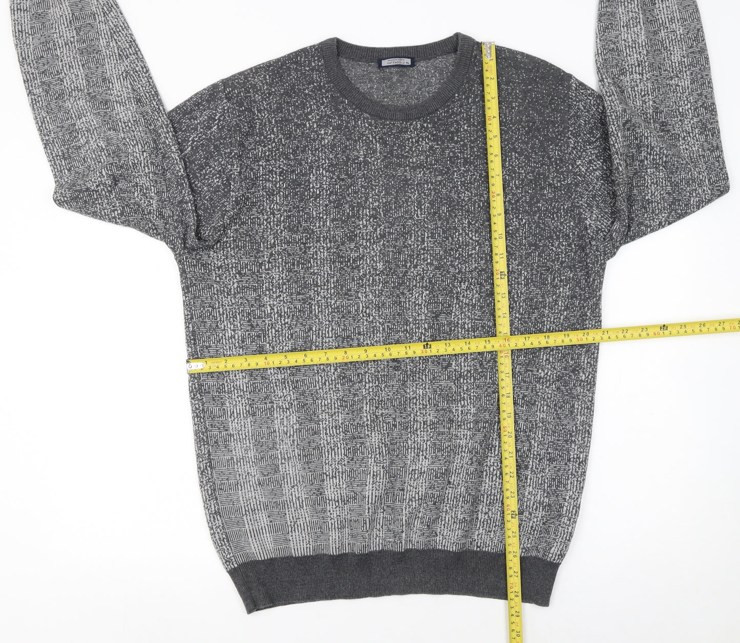 Hatemoglu Men’s Grey Geometric Knit Crew Neck Jumper XL