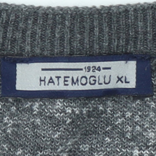 Hatemoglu Men’s Grey Geometric Knit Crew Neck Jumper XL