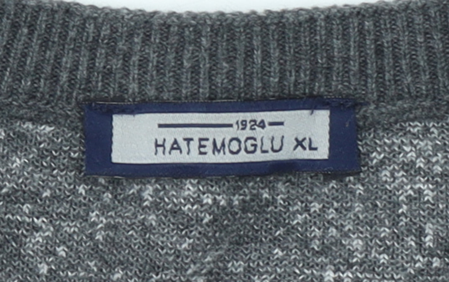 Hatemoglu Men’s Grey Geometric Knit Crew Neck Jumper XL