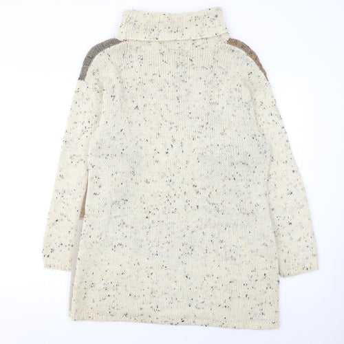 Canda Women's Beige Patchwork Roll Neck Cable-Knit Jumper Size S