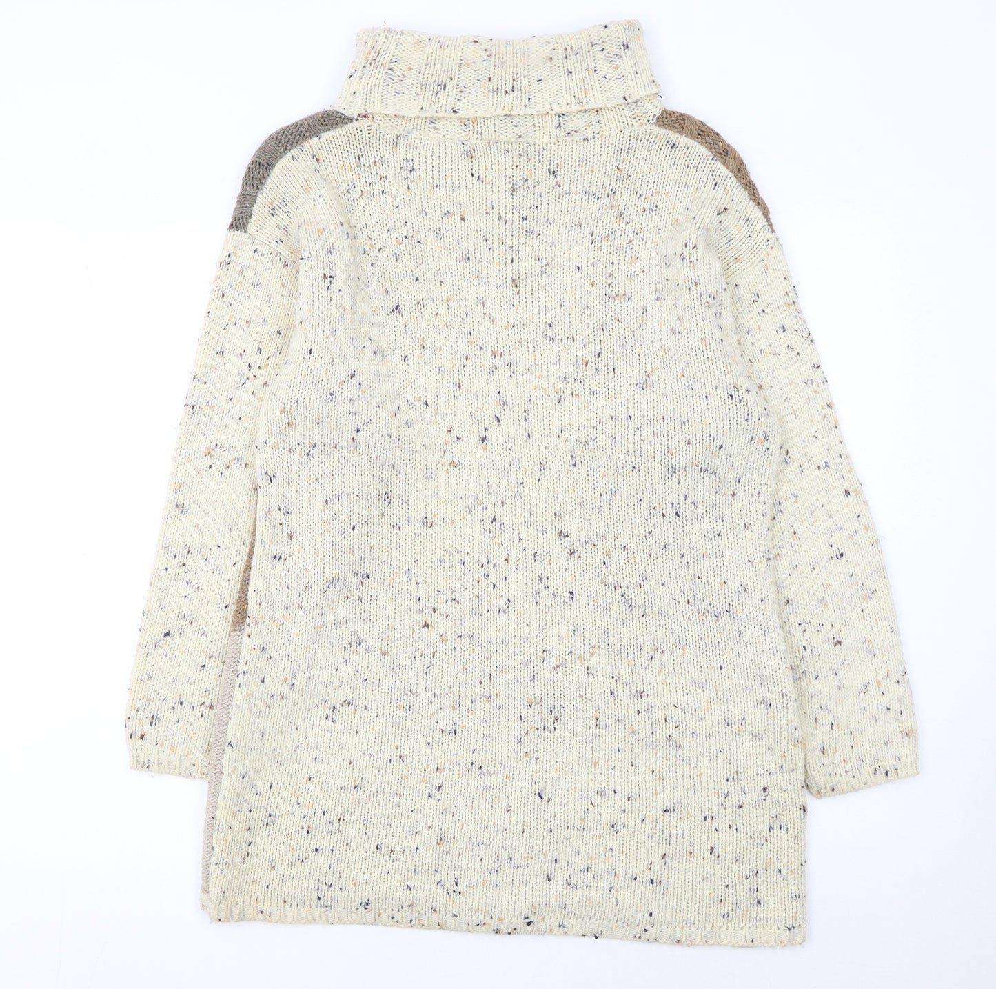 Canda Women's Beige Patchwork Roll Neck Cable-Knit Jumper Size S