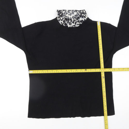 New Look Women Black Leopard Trim Mock Neck Pullover Jumper Size 18