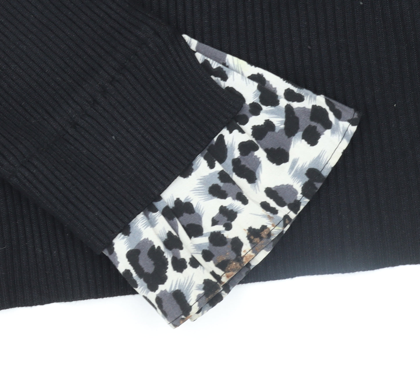 New Look Women Black Leopard Trim Mock Neck Pullover Jumper Size 18