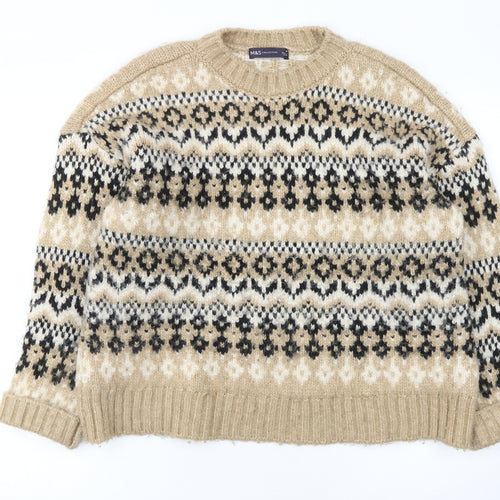 Marks and Spencer Women Beige Fair Isle Chunky Knit Jumper M