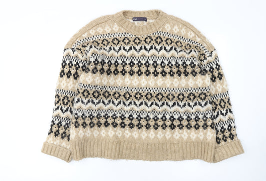 Marks and Spencer Women Beige Fair Isle Chunky Knit Jumper M