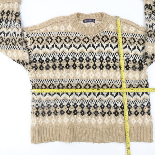 Marks and Spencer Women Beige Fair Isle Chunky Knit Jumper M