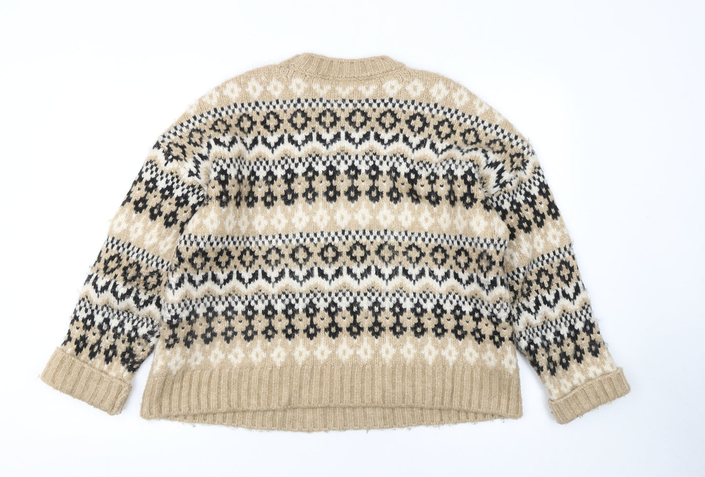 Marks and Spencer Women Beige Fair Isle Chunky Knit Jumper M