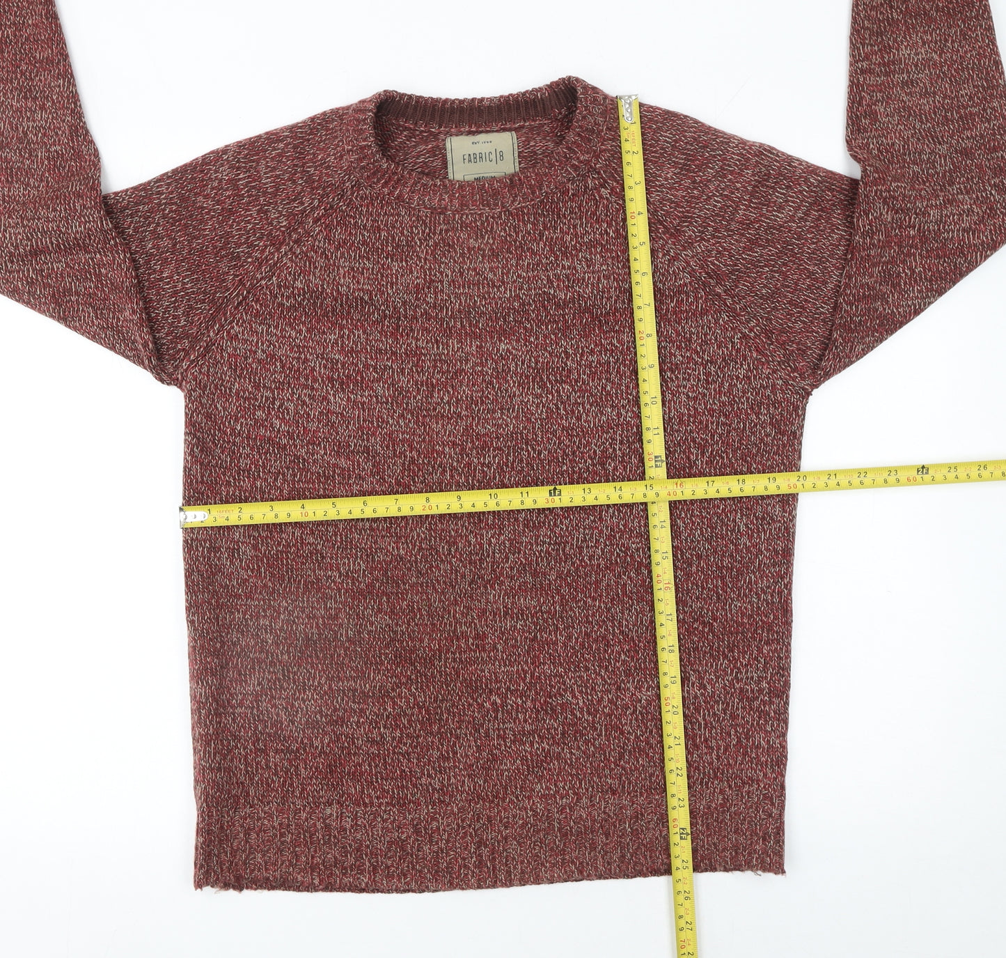 Fabric 8 Mens Red Knit Crew Neck Pullover Jumper Medium