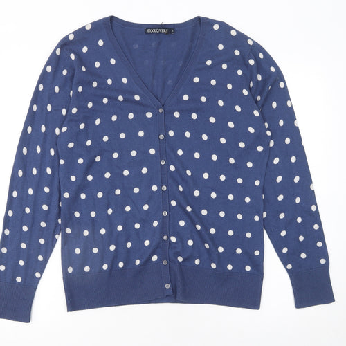 Woolovers Women Blue Polka Dot V-Neck Cotton Silk Cardigan L