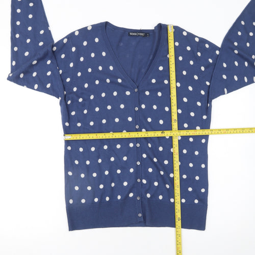 Woolovers Women Blue Polka Dot V-Neck Cotton Silk Cardigan L