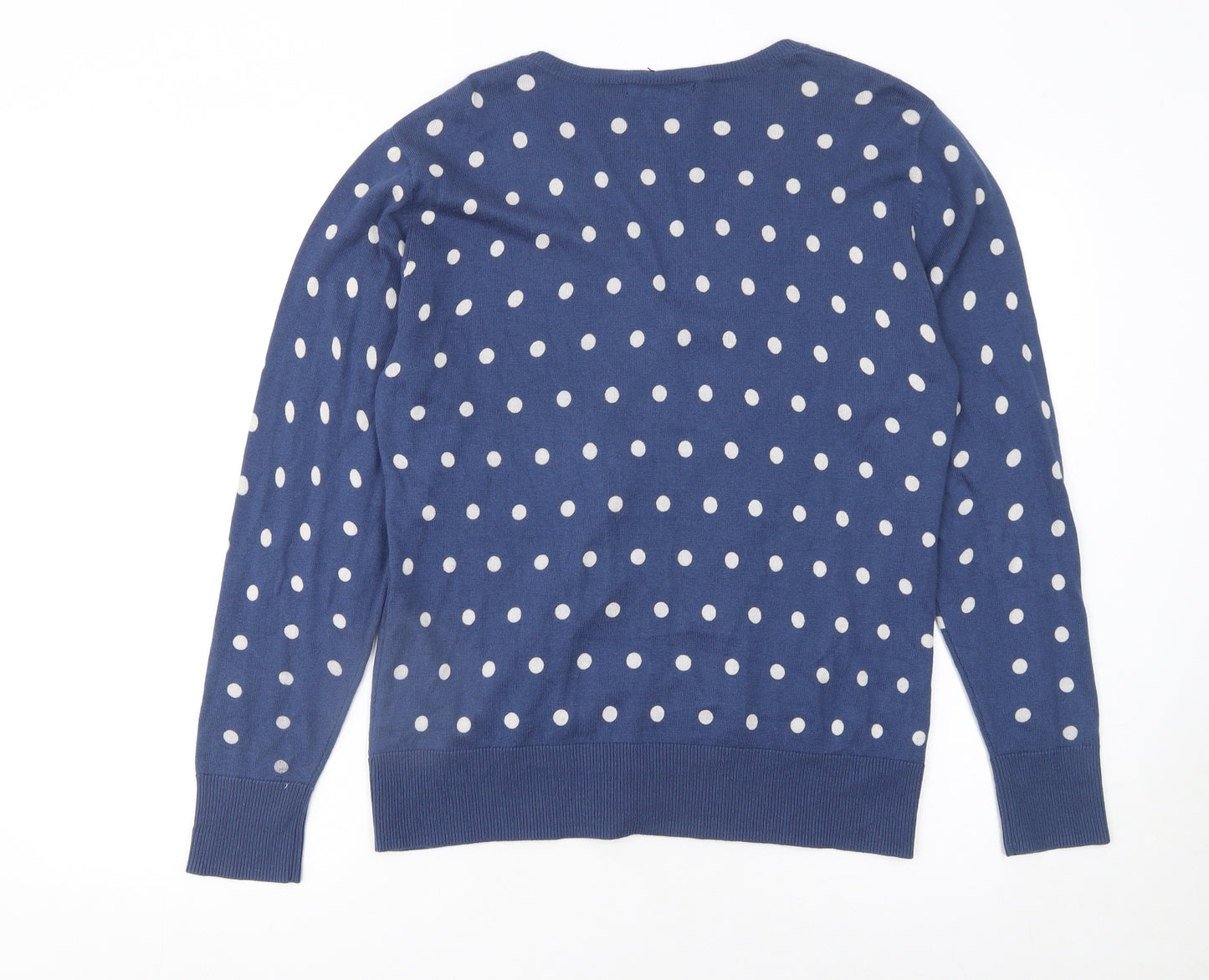 Woolovers Women Blue Polka Dot V-Neck Cotton Silk Cardigan L