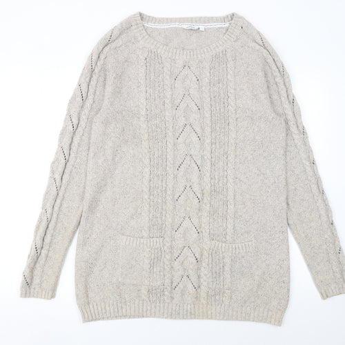 FatFace Womens Ivory Cable Knit Jumper Size 16 Crew Neck Pullover