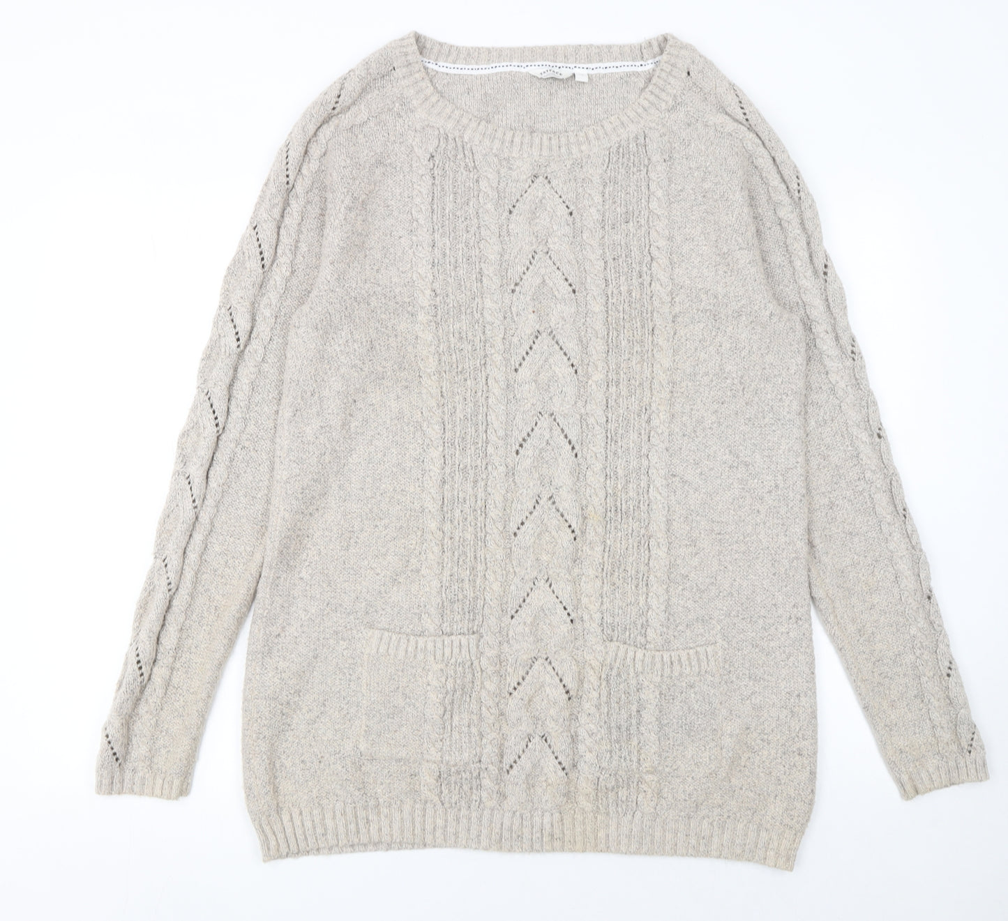 FatFace Womens Ivory Cable Knit Jumper Size 16 Crew Neck Pullover