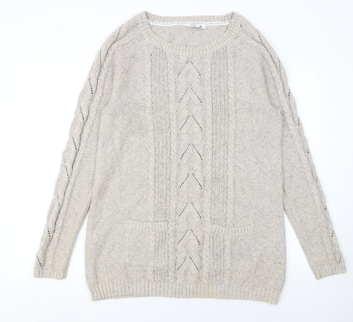 FatFace Womens Ivory Cable Knit Jumper Size 16 Crew Neck Pullover