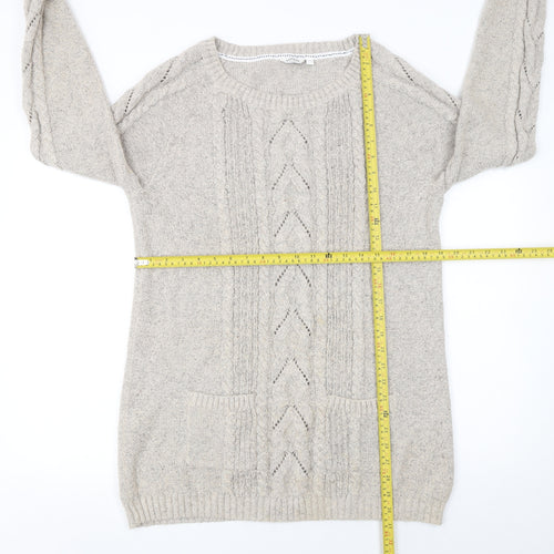 FatFace Womens Ivory Cable Knit Jumper Size 16 Crew Neck Pullover