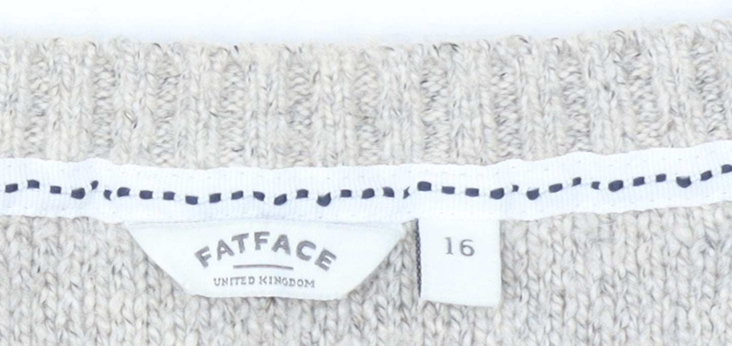 FatFace Womens Ivory Cable Knit Jumper Size 16 Crew Neck Pullover