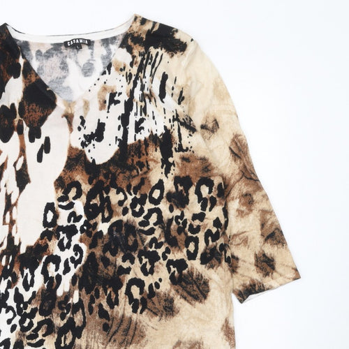 Casamia Womens Beige Animal Print V-Neck 3/4 Sleeve Pullover Jumper L