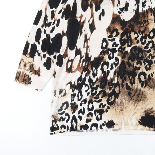 Casamia Womens Beige Animal Print V-Neck 3/4 Sleeve Pullover Jumper L