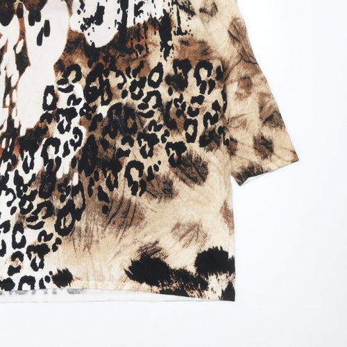 Casamia Womens Beige Animal Print V-Neck 3/4 Sleeve Pullover Jumper L